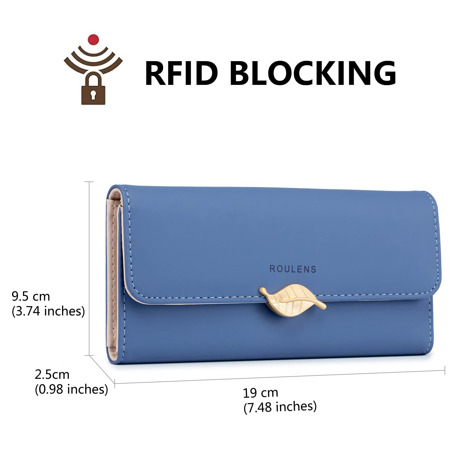 RFID Blocking Women's Wallet PU Leather Leaf Pendant Card Holder - Phone Checkbook Organizer with Zipper Coin Purse for Daily Use, Travel & Shopping