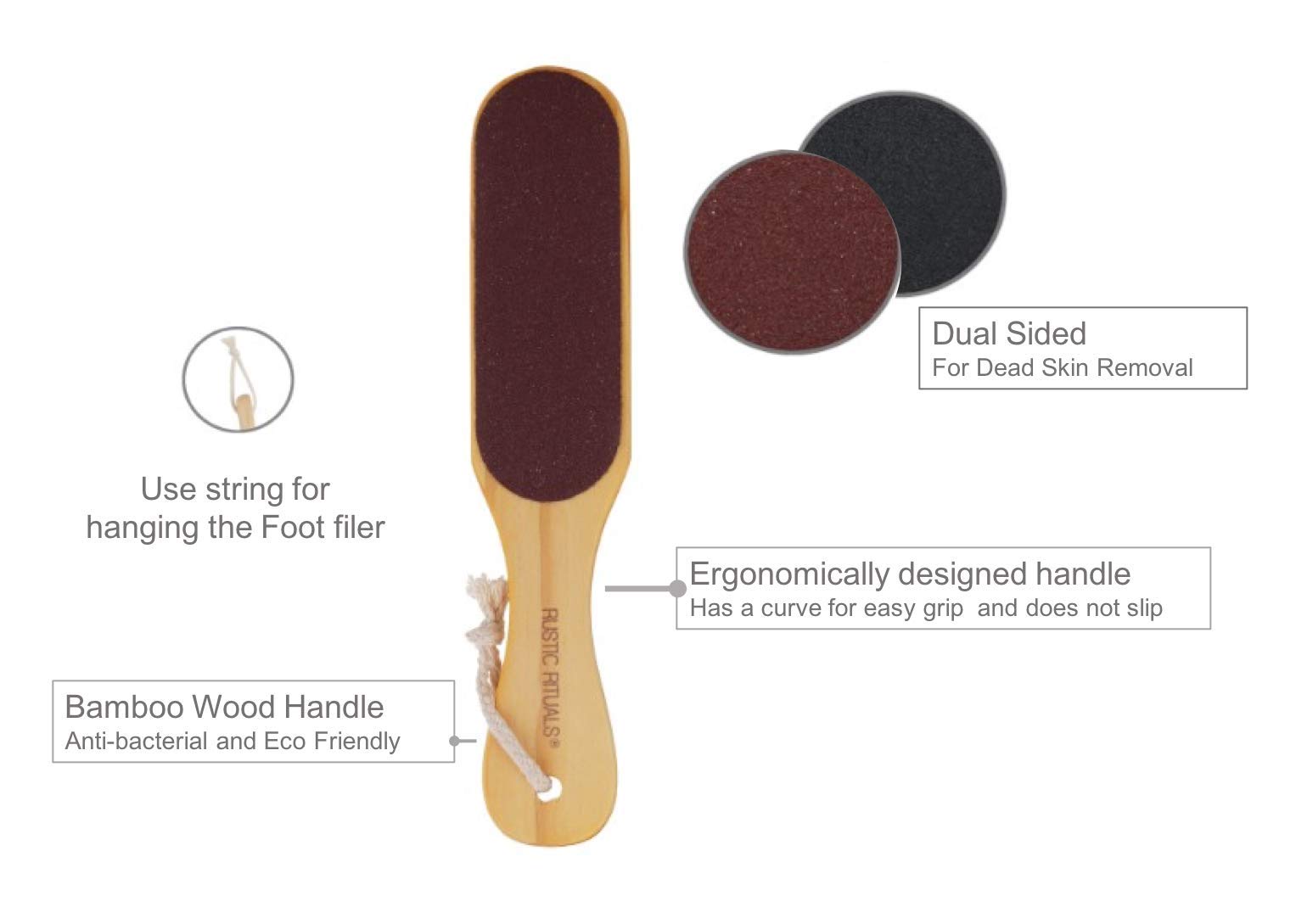 Double Sided Mild Foot File with Wooden Handle for Dead Skin Removal - 200g Beige Pedicure Tool | Perfect for At-Home Foot Care & Spa Pedicures