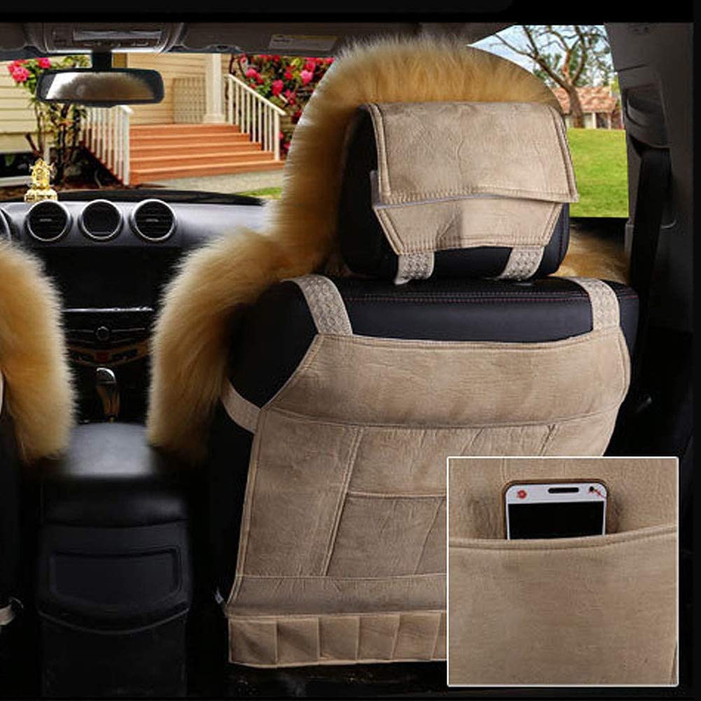 1Pack Genuine Australian Sheepskin Seat Cushion Cover - Winter Warm Luxury Long Wool Car Seat Protector - Universal Fit for Front Seats (Pure Black) - Perfect for Cold Weather Commuting & Long Road Trips