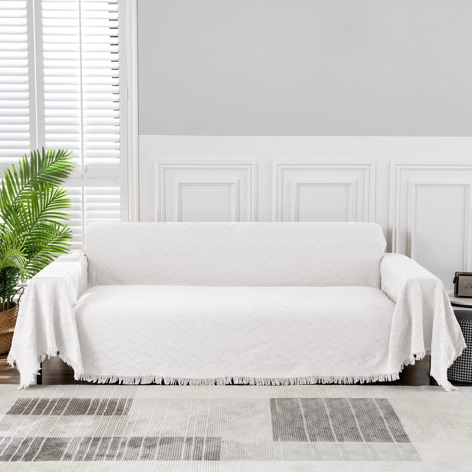 MEETSKY Washable White Jacquard Geometric Sofa Slipcover - XL 71