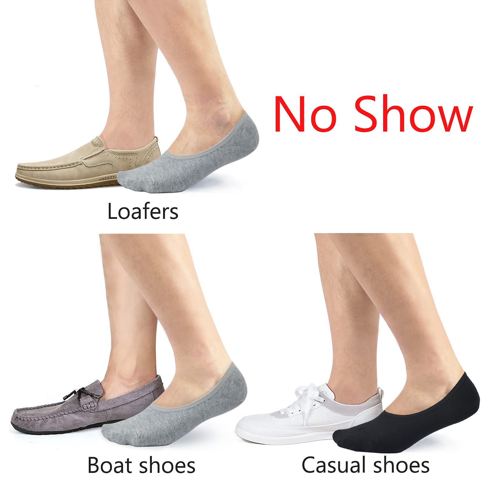 LO SHOKIM No Show Socks for Men & Women - Breathable Cotton Low Cut Socks with Non-Slip Grip (Sizes 7-15) - Perfect for Loafers, Sneakers & Casual Shoes