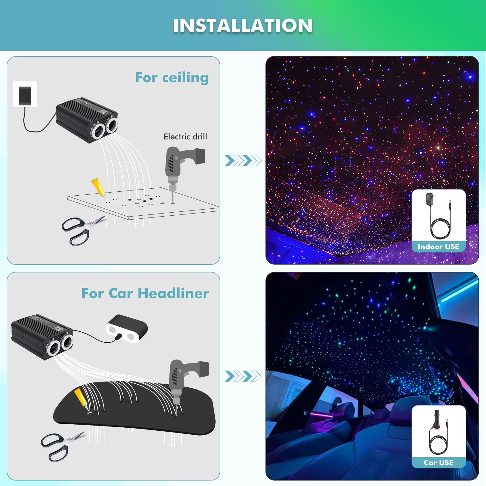 Twinkle Star Light Kit - 1000Pcs Fiber Optic Lights with APP/Remote Control, RGBW Music Sync & Sound Activation for Car Roof & Home Ceiling Decor | Perfect for Bedroom, Party, Theater & Romantic Ambiance Lighting
