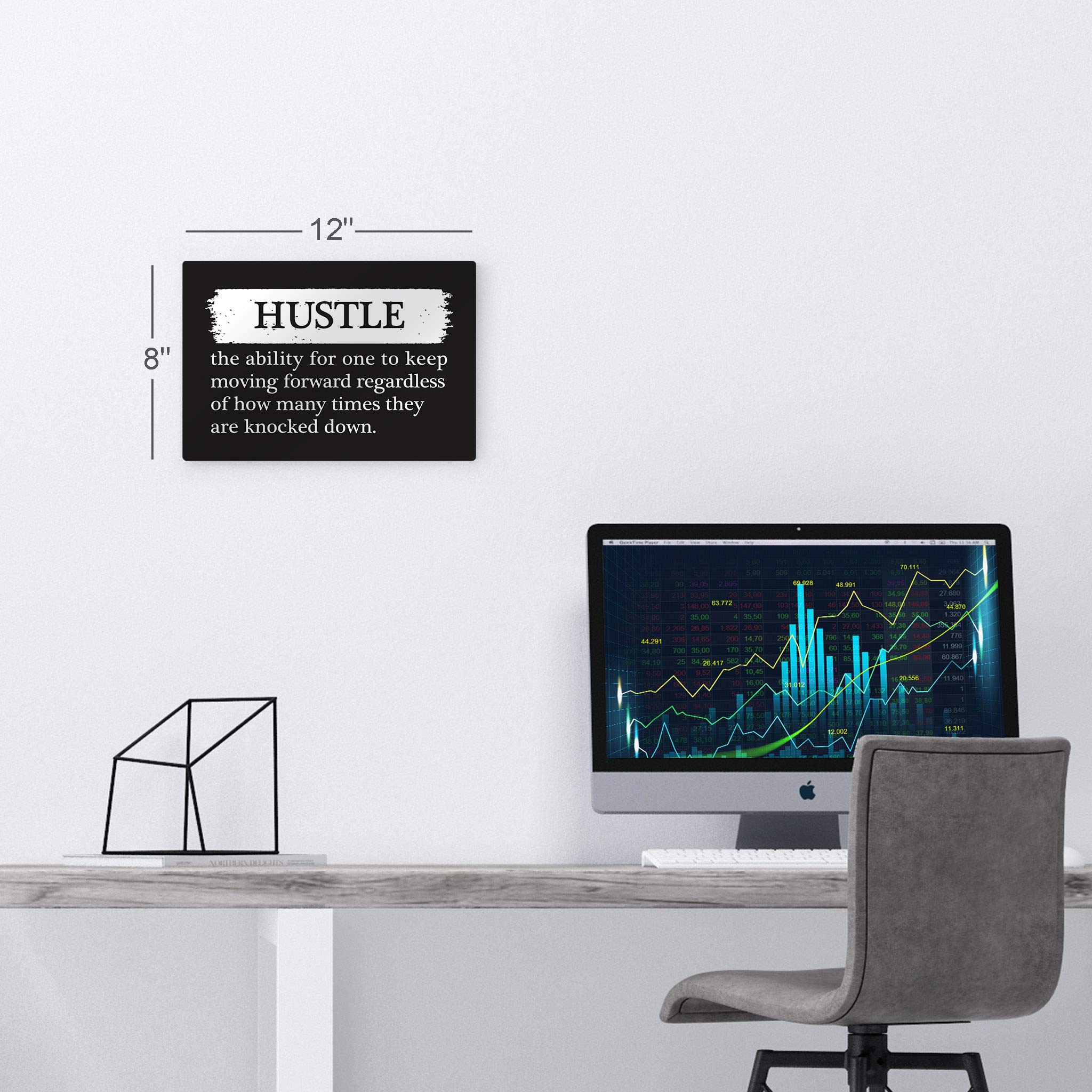 Smile Art Design Hustle Definition Black & White Dictionary Motivational Metal Wall Art - Inspirational Office Decor, Entrepreneur Quote Print for Living Room, Home & Workplace - Perfect Gift Ready to Hang (30x40 inches) - Ideal for Home Offices, Studios & Motivational Spaces