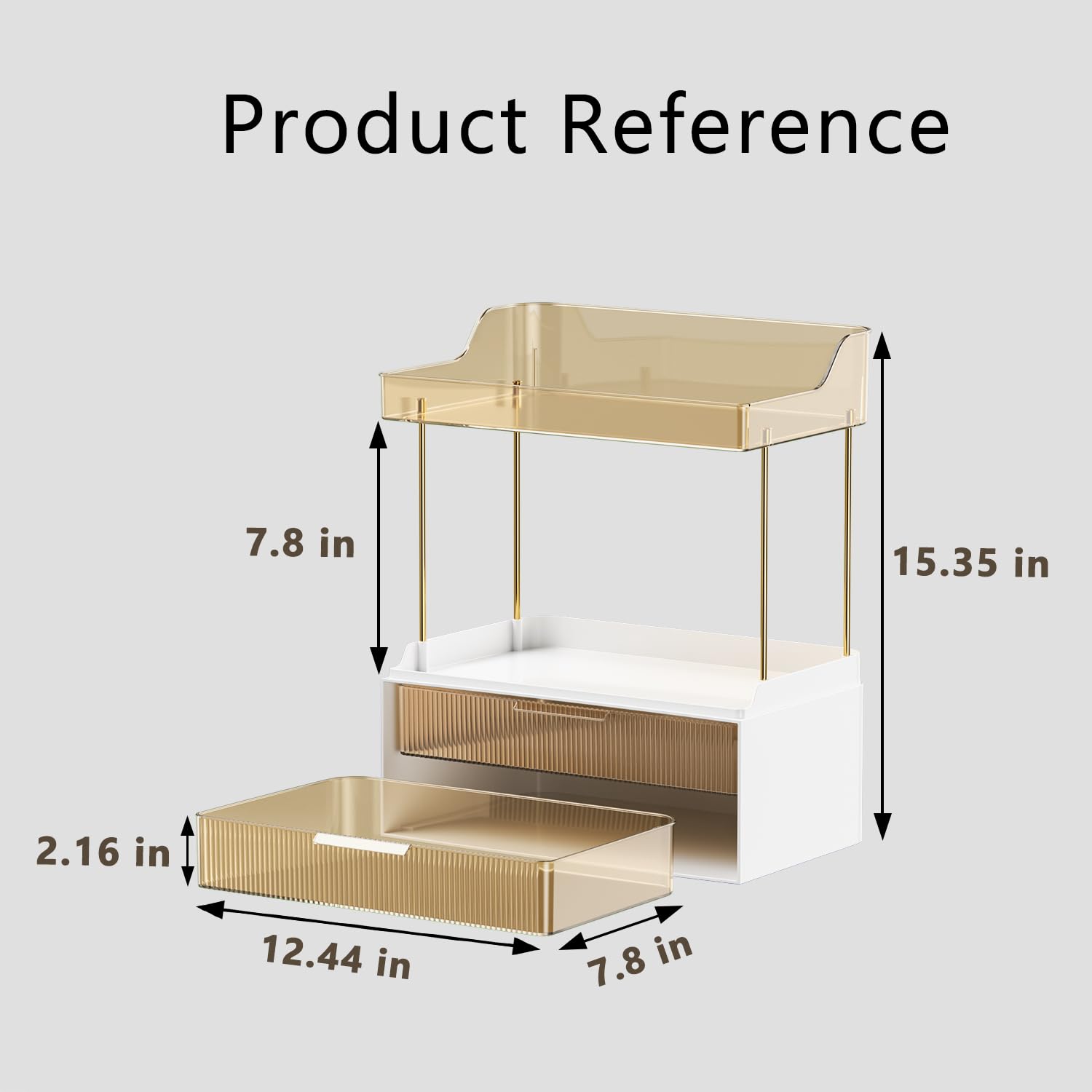 4-Tier Bathroom Organizer with 2 Drawers - Countertop Storage Shelf for Makeup, Skincare & Vanity Essentials - Space-Saving Dressing Table Organizer for Bedroom, Bathroom or Closet