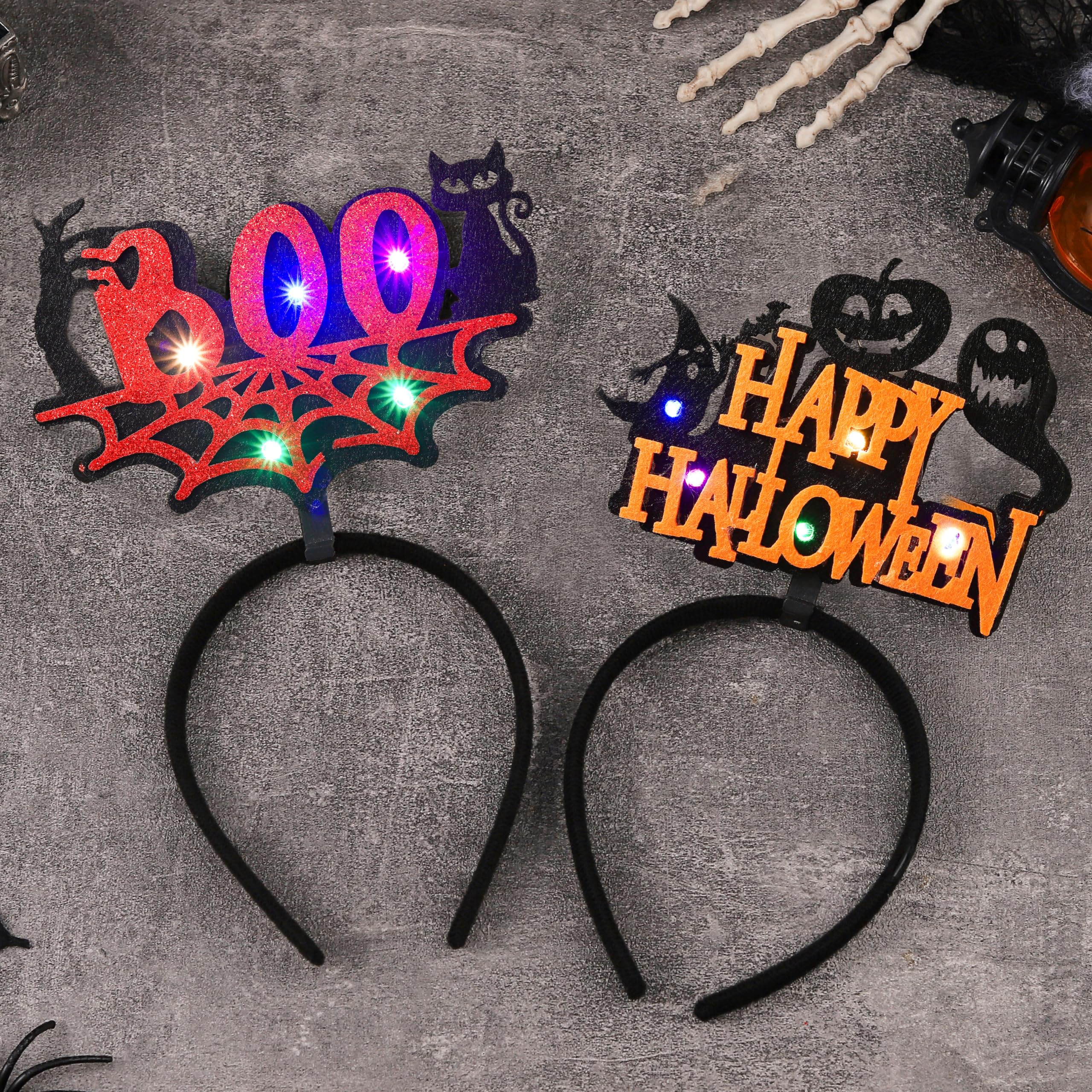 Glow in the Dark Halloween Headbands - LED Light Up Pumpkin & Spider Web Hair Accessories for Women & Girls | Costume Party, Trick or Treat, Cosplay, Rave & Nighttime Events