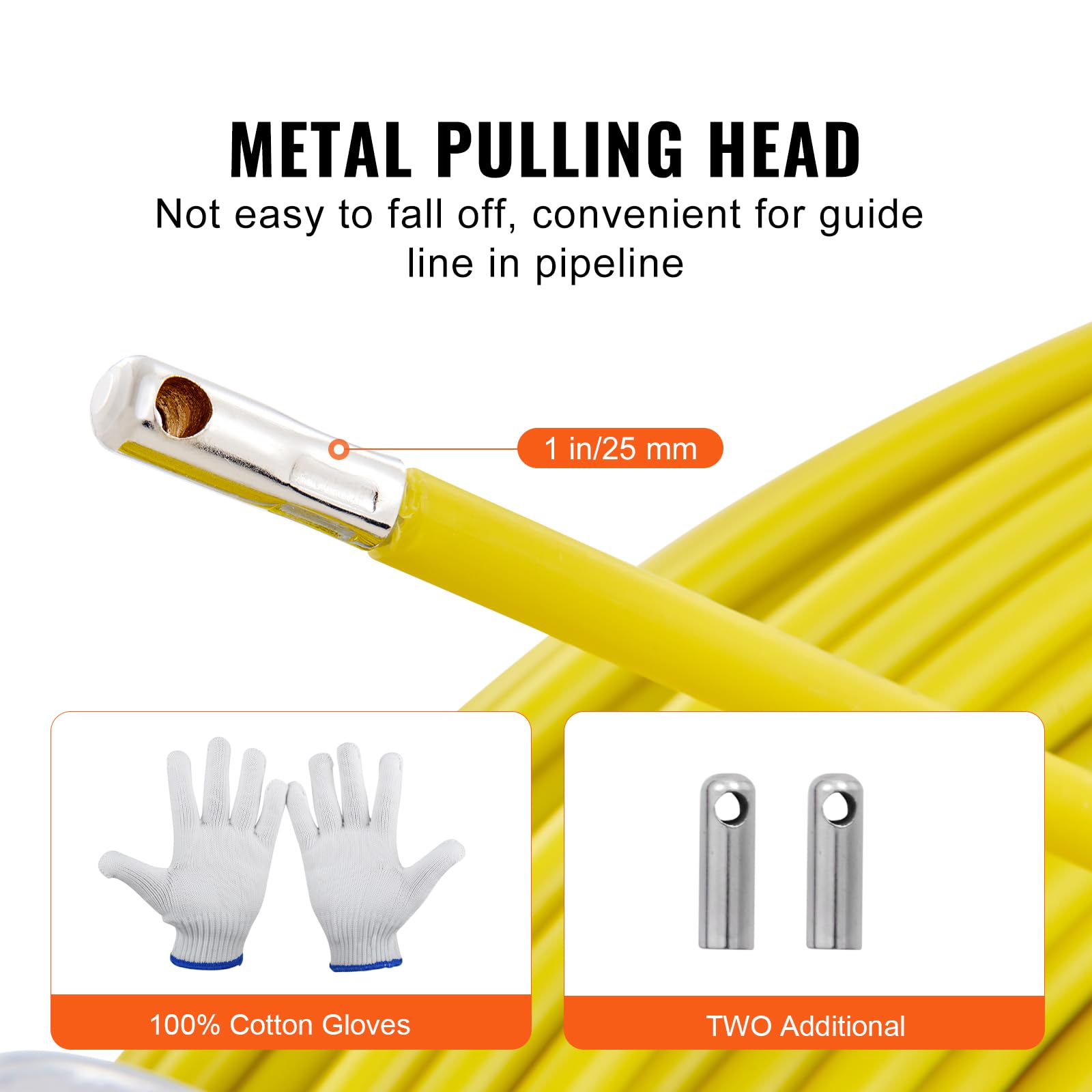 VEVOR 425ft Fiberglass Fish Tape, 1/4 Inch Electrical Wire Puller with Steel Reel Stand - 6mm x 130m Cable Running Rod for Conduit & Duct Work | Ideal for Electricians & DIY Home Wiring Projects