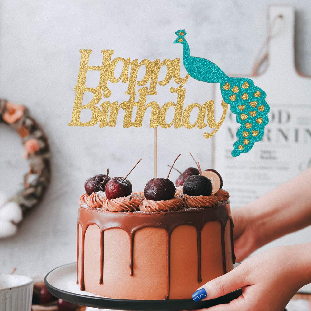 NN-BH Peacock Cake Topper - Elegant Peacock Feather Wedding Cake Decorations for Birthday, Anniversary & Bridal Shower Cakes - Perfect for Themed Parties & Special Occasions