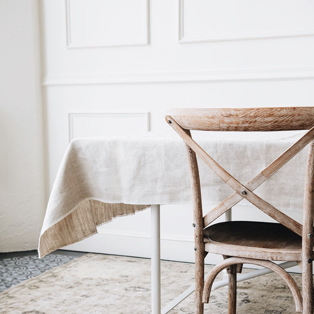 Elegant Fringed Linen Tablecloth - 100% Natural Cotton Fabric for Dining Room Decor, Wedding & Party Table Setting