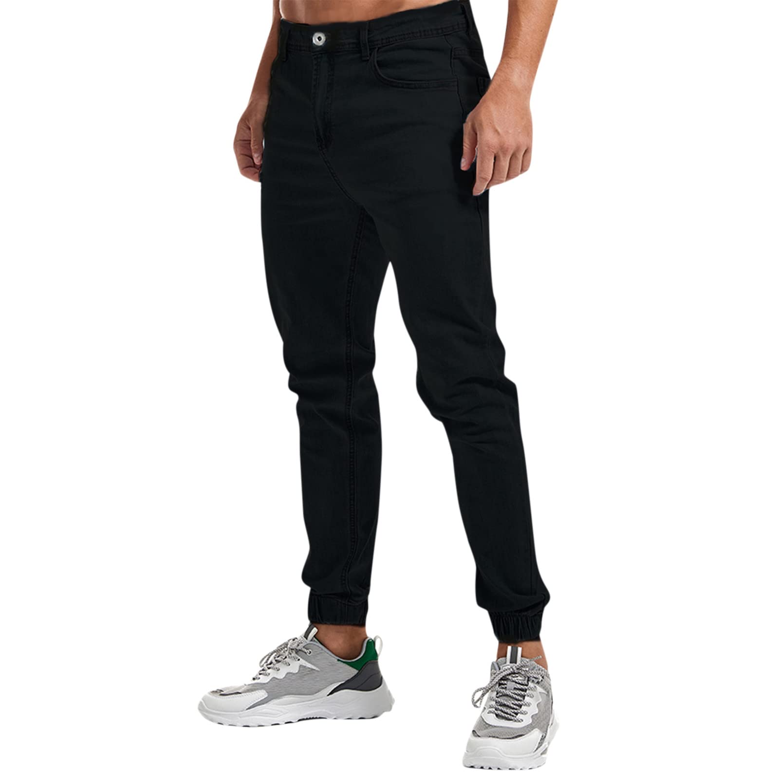**Men's Casual Denim Jeans with Solid Pocket & Zipper - Fly Pencil Scratched Trousers for Everyday Wear & Street Style**