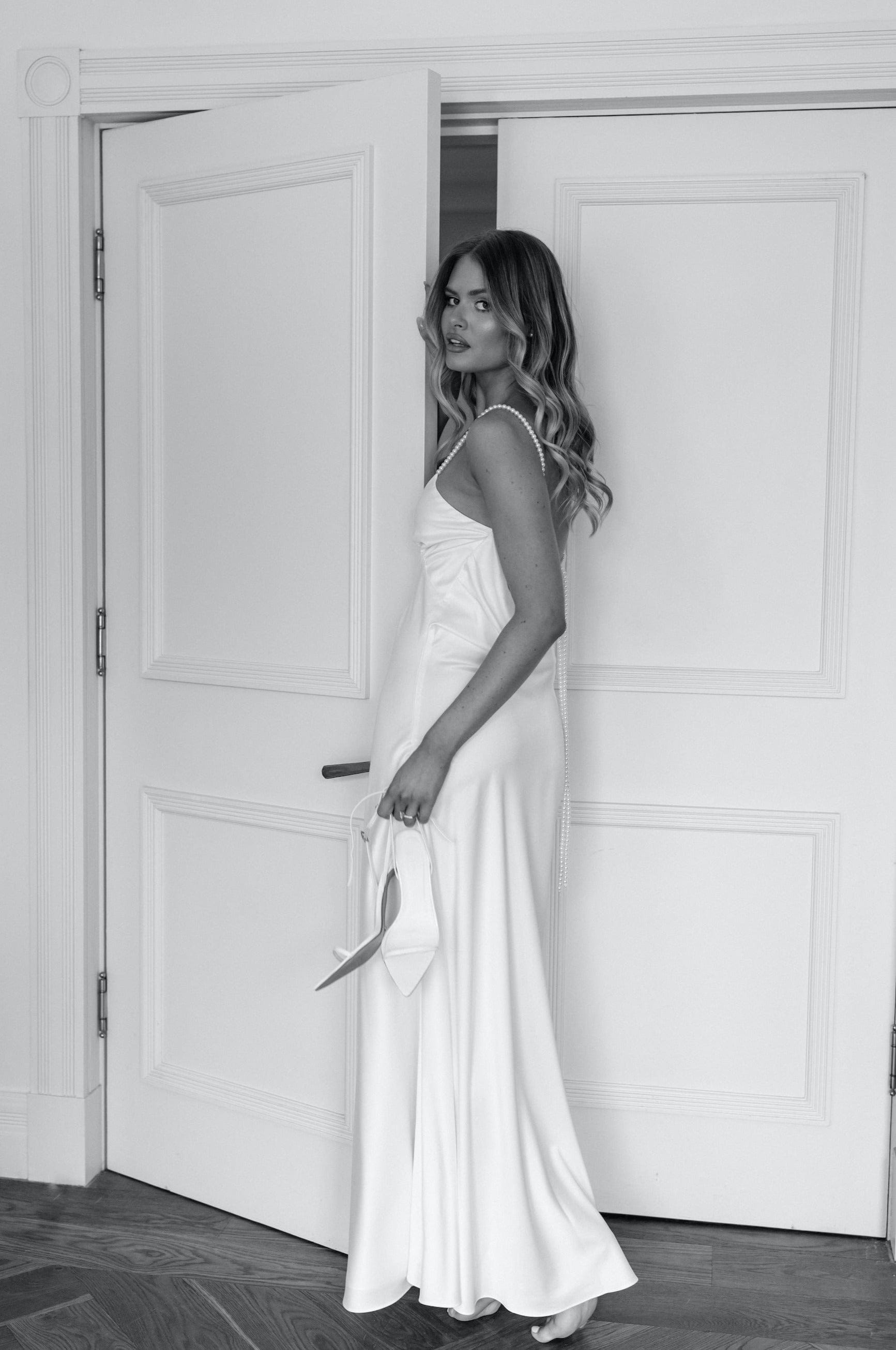 Lea Pearl Cowl Back Slip Dress - Elegant Women's Lace Nightgown & Sleepwear for Date Night & Special Occasions