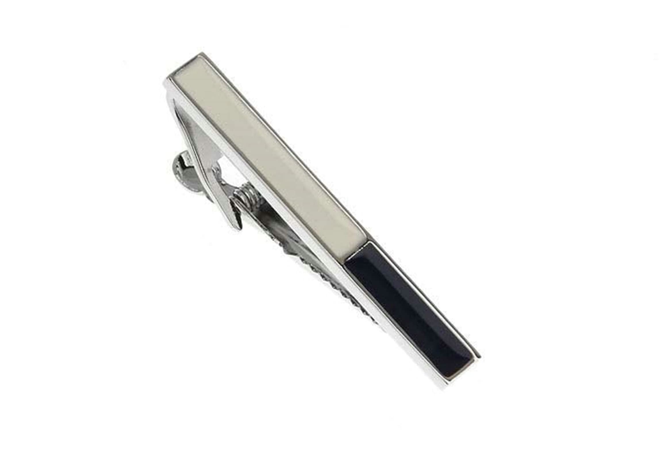Elegant Silver & Black Tie Clip for Men | Premium Copper Tie Bar | Stylish Long Strip Tie Clips | Unique Jewelry Gift for Him | Perfect for Weddings, Business Meetings & Formal Events