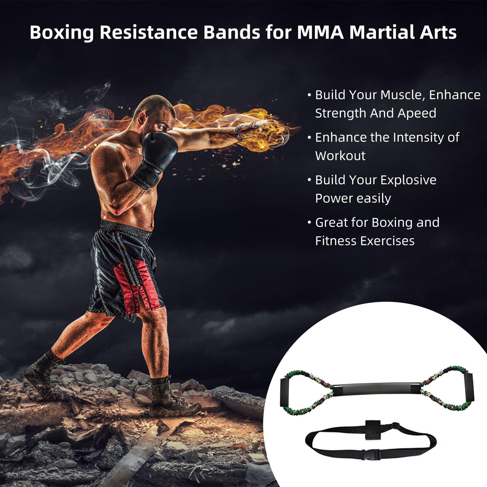 Premium Boxing Training Equipment Set - Resistance Bands for Shadow Boxing, Kicking & Punching | Full Body Workout Accessories for Home Gym | Men & Women Fitness Gear | Ideal for MMA, Kickboxing & Cardio Training