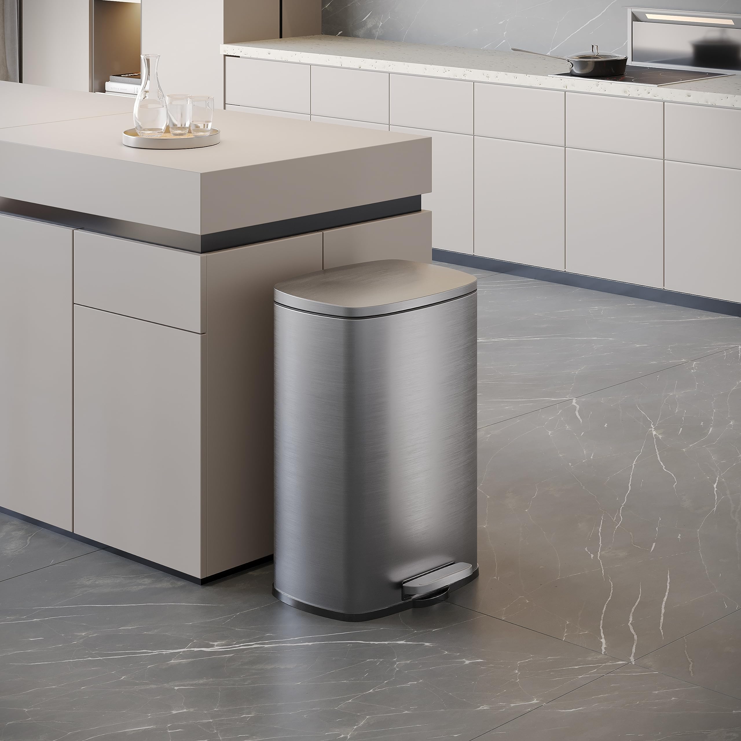 Ninestars SOT-50-8 Step On Trash Can 50L Large Stainless Steel Garbage Bin with Foot Pedal - Perfect for Kitchen, Office, Bathroom & Home Waste Disposal
