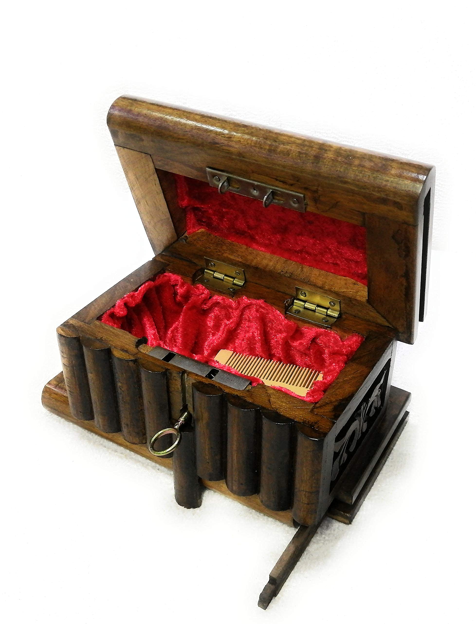 Handmade Wooden Jewelry Box with Puzzle Lock - Natural Walnut Carved Storage Organizer for Necklaces, Rings & Valuables | Unique Gift Box for Women, Birthday & Anniversary Presents | Home Decor & Treasure Chest for Kids