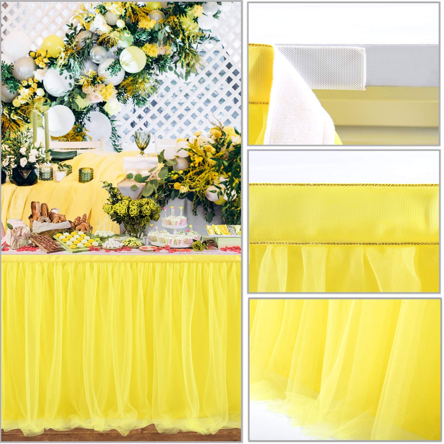 Suppromo Yellow Tulle Table Skirt - 6ft Ruffle Tutu Tablecloth for Rectangle & Round Tables | Perfect for Sunflower Birthday Parties, Lemonade Stands, Baby Showers, Wedding Cake & Dessert Table Decorations | Ideal for Indoor & Outdoor Events