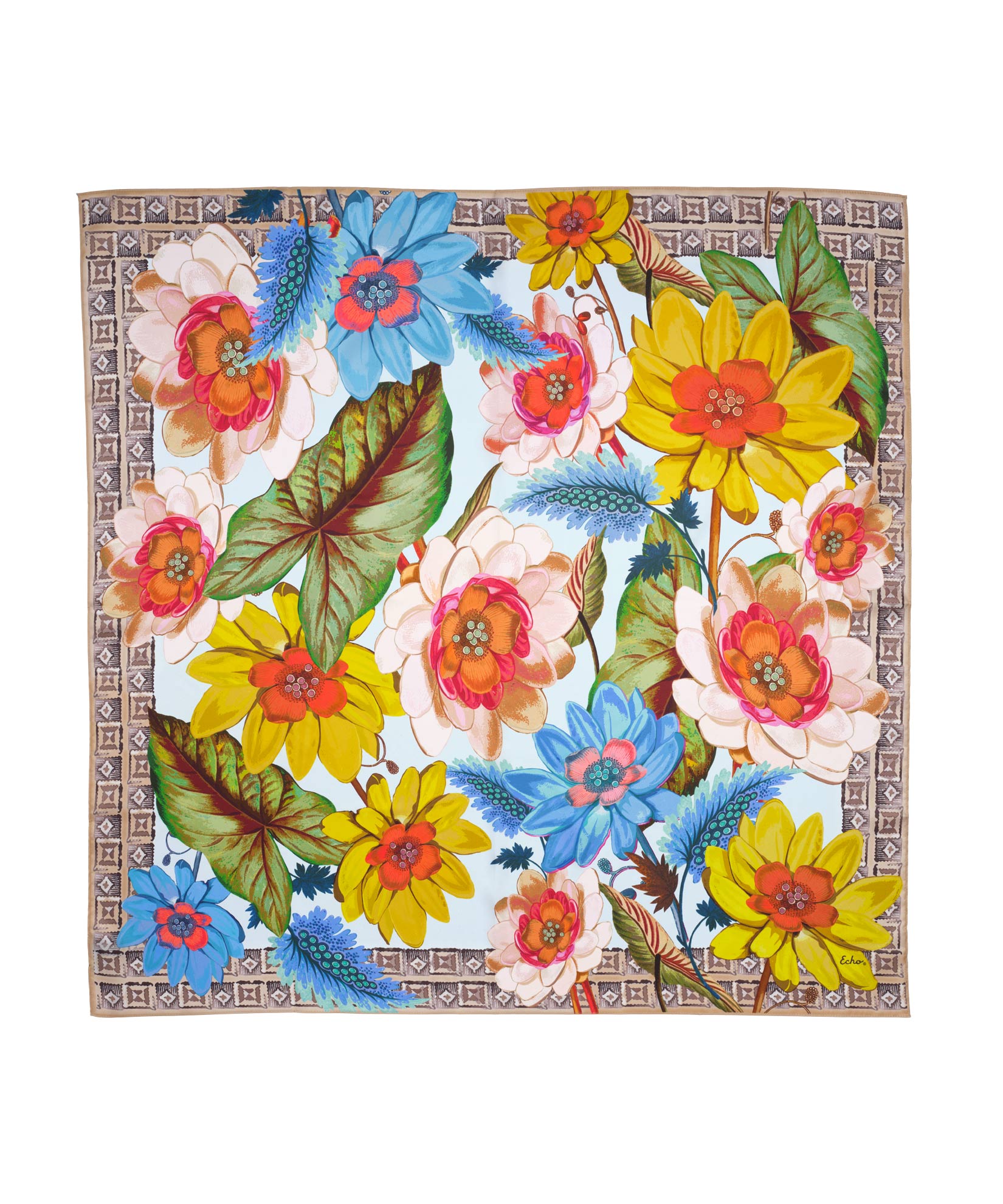35 Inch Tropical Floral Silk Square Scarf for Women - Elegant Fashion Accessory for Spring, Summer, Beach & Travel Outfits