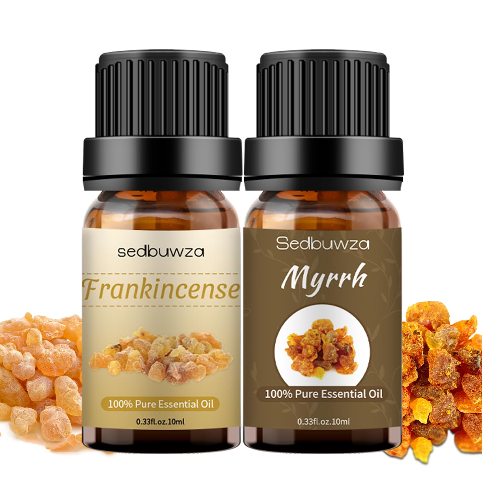Premium Myrrh & Frankincense Essential Oil Set - 100% Pure Aromatherapy Oils for Diffusers, Massage, Soap & Candle Making (2x10ml) - Relaxation, Meditation & Spiritual Healing