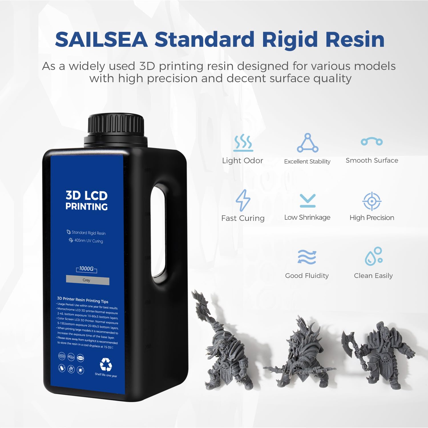 High-Precision Fast Curing 3D Printer Resin - 1KG Low Shrinkage Photopolymer Resin for 2K 4K 6K 8K 12K LCD/DLP Printers - Excellent Fluidity & Detail - Ideal for Miniatures, Jewelry Making & Dental Models