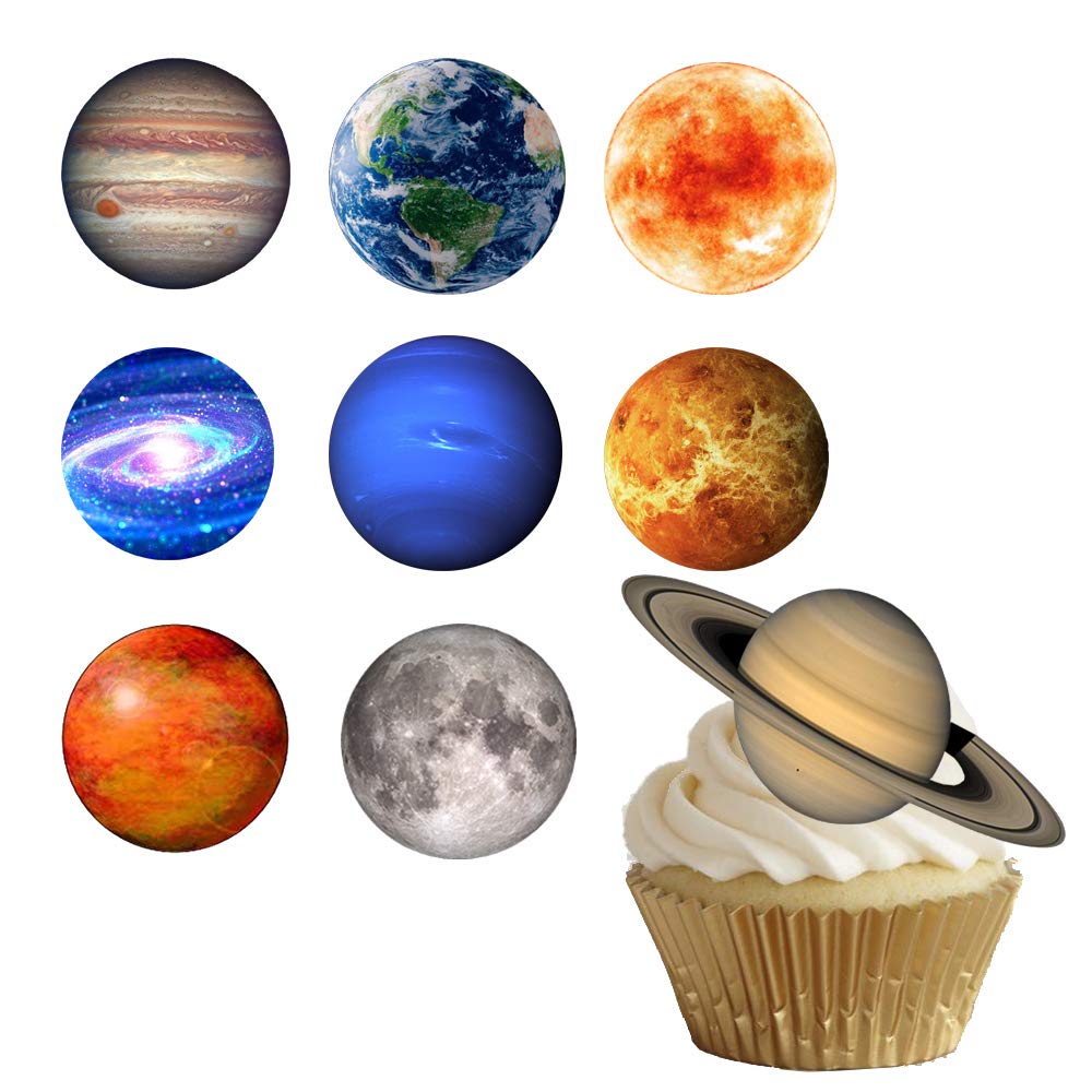 Edible Wafer Paper Planet Birthday Cake Decorations - 35x1.5 Inch Precut Space Theme Cake Toppers by CHOCKACAKE | Perfect for Galaxy Themed Birthday Parties, Baby Showers & Astronomy Desserts