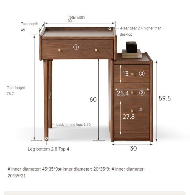 Premium Black Walnut Solid Wood Dressing Table with Cabinet - Elegant Vanity Desk for Bedroom, Makeup Station & Home Decor