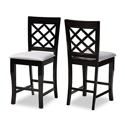 BOWERY HILL Grey Upholstered Wood Counter Stools Set of 2 - Modern Kitchen Bar Stools for Breakfast Nook, Kitchen Island, and Home Bar Seating