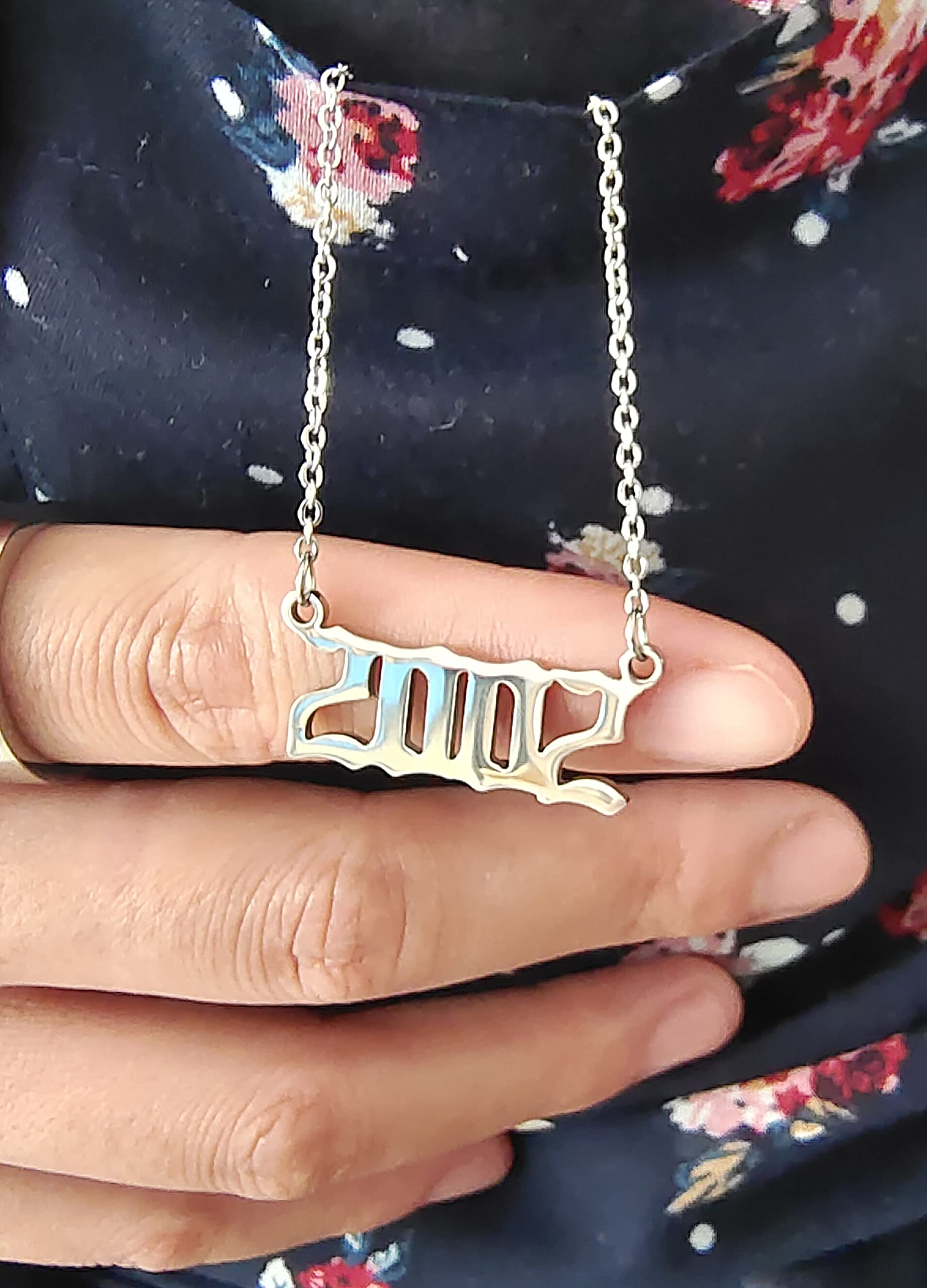 Birth Year Necklace for Women - Custom Number Pendant Jewelry with Old English Charm - 18k Gold Plated or Silver Angel Friendship Necklace - Perfect Birthday Gift & Anniversary Present for Her