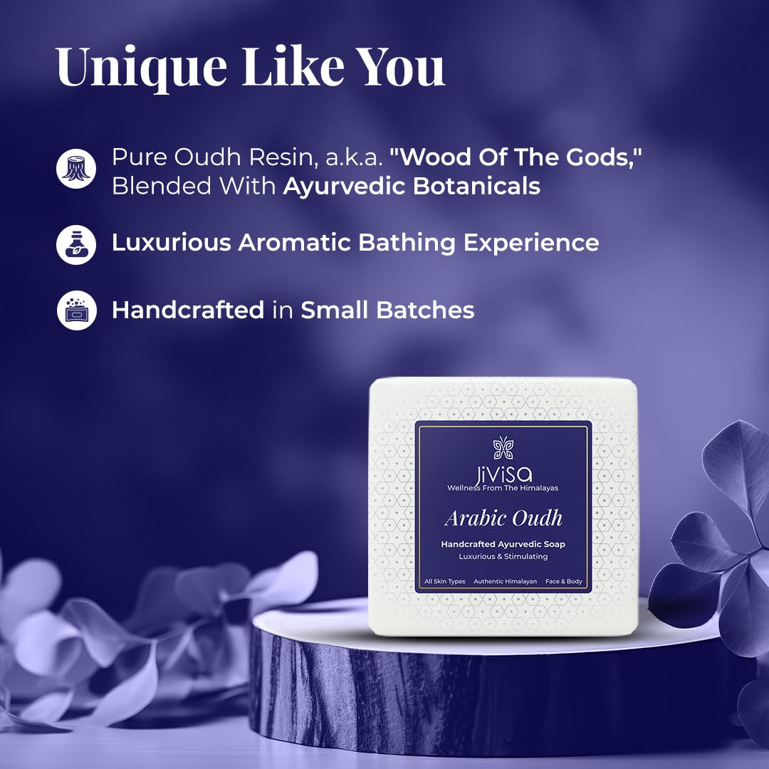 Jivisa Handmade Natural Ayurvedic Soap with Agarwood, Aloe Vera & Essential Oils (Castor, Olive, Almond) - 100g Luxurious Bath Bar for Skin Hydration & Relaxation - Perfect for Spa, Gift & Daily Aromatherapy