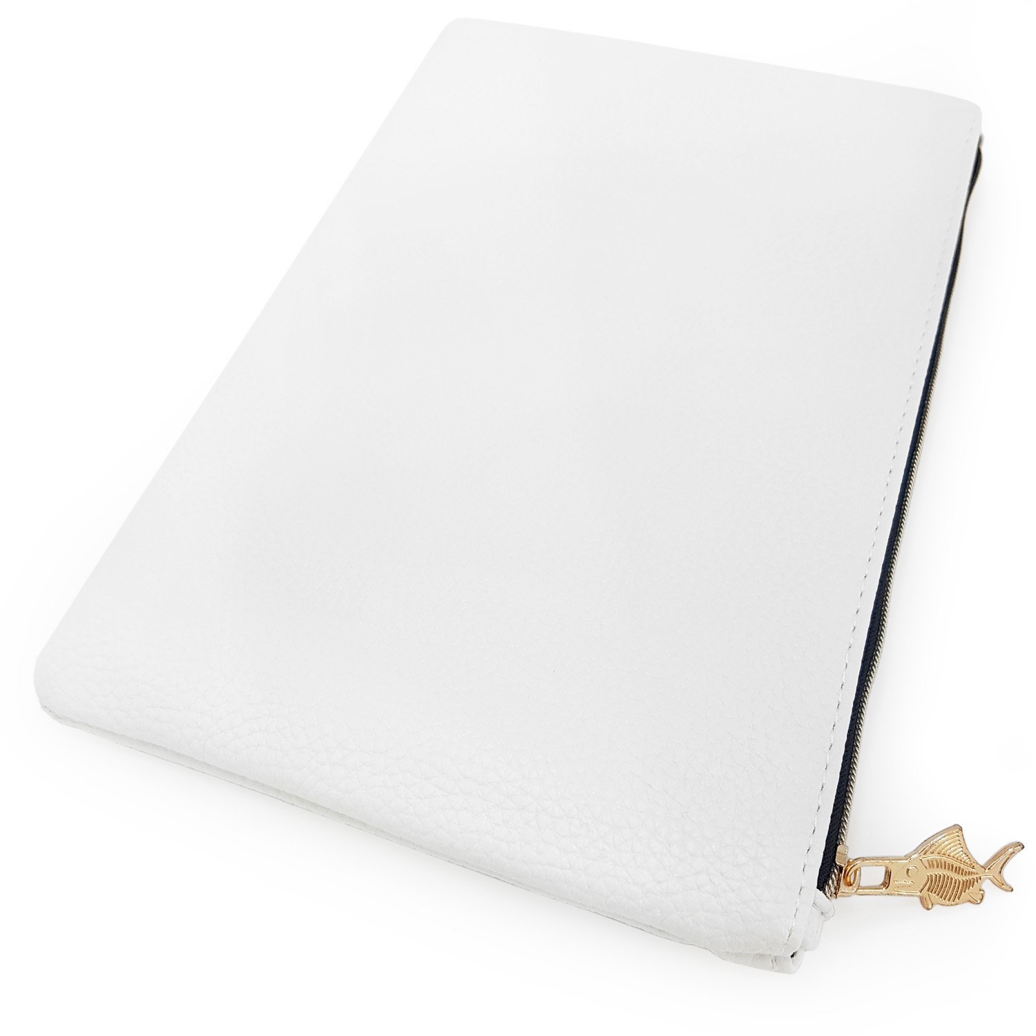 Faux Leather Pencil Case & Makeup Bag - Large White Cosmetic Pouch with Gold Zipper - Perfect for School, Office & Travel Organization | Stylish & Durable Accessory