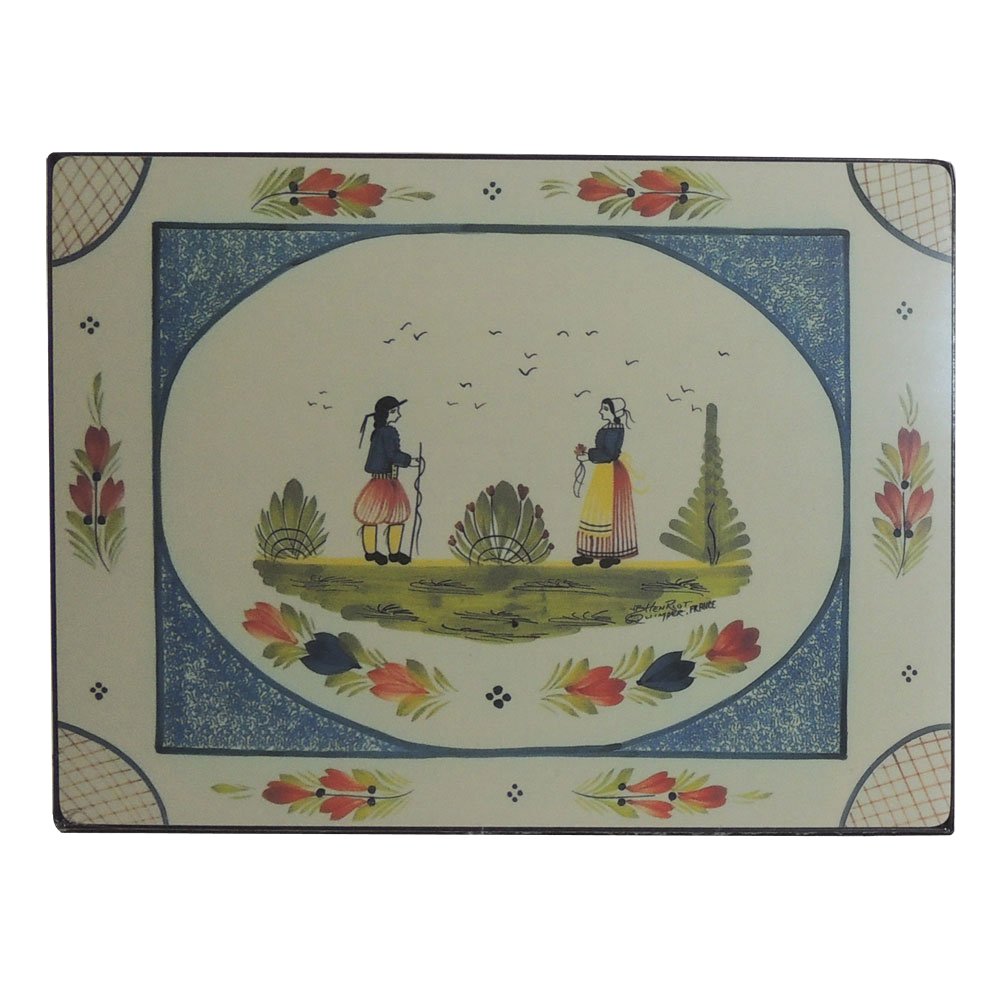 Quimper Mistral Blue Ceramic Dinnerware Set of 4 Plates - French Country Style Tableware for Dining, Entertaining & Home Decor
