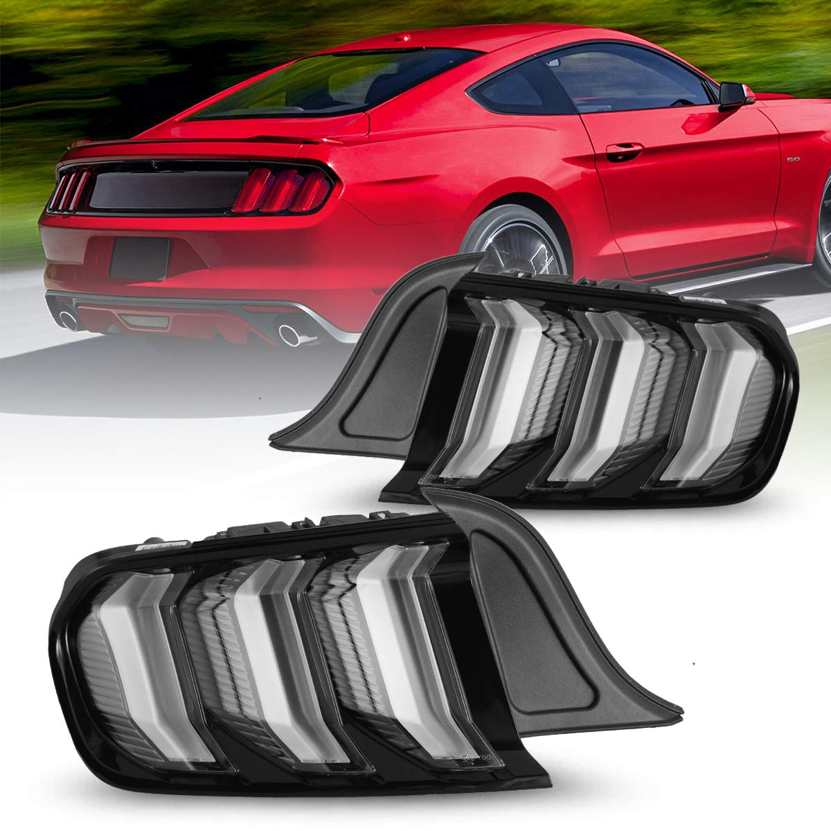 Nixon Offroad LED Tail Lights Assembly for 2015-2023 Ford Mustang - Euro Style Sequential Turn Signals, LED Brake Lights & DRL - Clear Lens (Driver & Passenger Sides) - Perfect for Night Driving & Car Customization