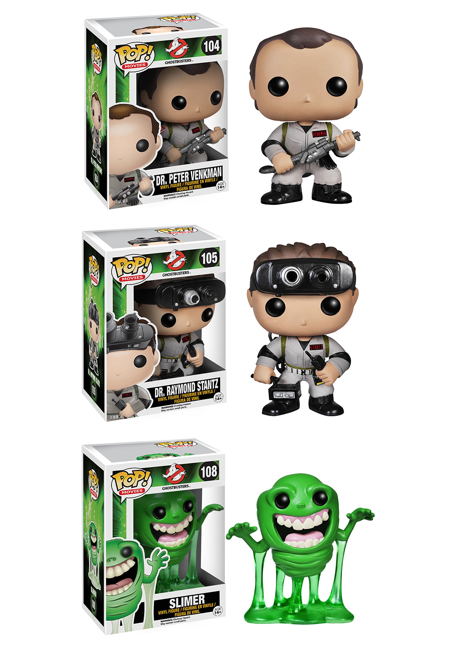 Funko Pop! Ghostbusters Collectible Figures Set - Dr. Peter Venkman, Dr. Raymond Stantz & Slimer - Movie Action Figures for Display & Gift Giving - Perfect for Ghostbusters Fans & Pop Culture Collectors