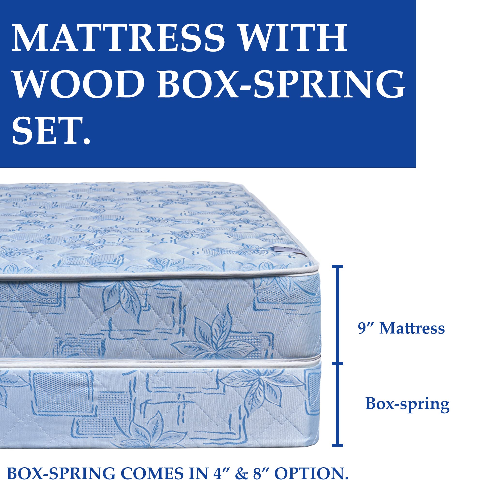 Mayton 9-Inch Medium Firm Tight Top Innerspring Mattress with Box Spring - Fully Assembled Double-Sided Design for Back Support - Twin XL Size - Perfect for Guest Rooms, Dorms & Small Spaces