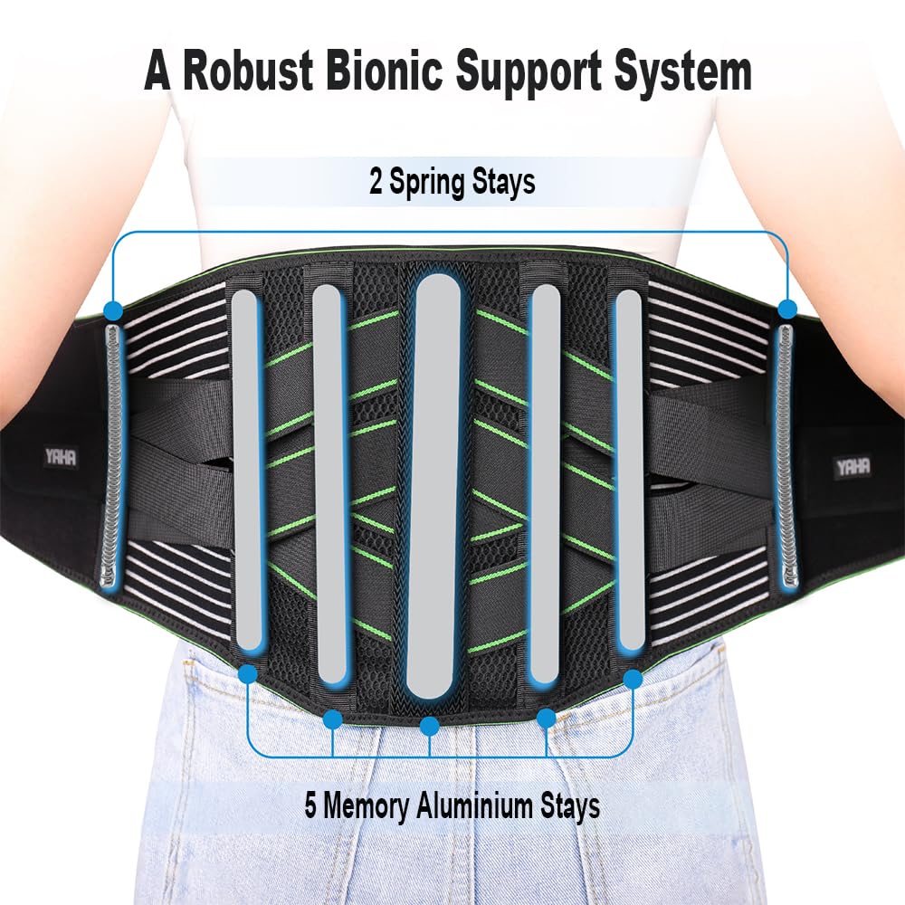 YAHA Adjustable Back Brace for Lower Back Pain Relief - Lumbar Support Belt with 7 Stays & Breathable Pad for Herniated Disc, Sciatica - Ideal for Heavy Lifting, Office Work & Post-Surgery Recovery - Men & Women (Size L)