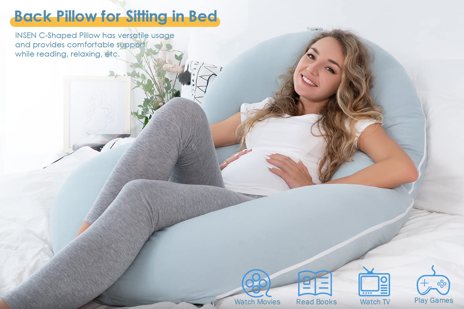 **INSEN Pregnancy Pillow - C-Shaped Maternity Body Pillow with Soft Velvet Cover for Side Sleepers & Back Pain Relief - Green Jersey Fabric for Comfortable Pregnancy Sleep Support**    *(Perfect for Pregnant Women, Nursing Moms & Postpartum Recovery - Full Body Support for Better Sleep & Relaxation)*