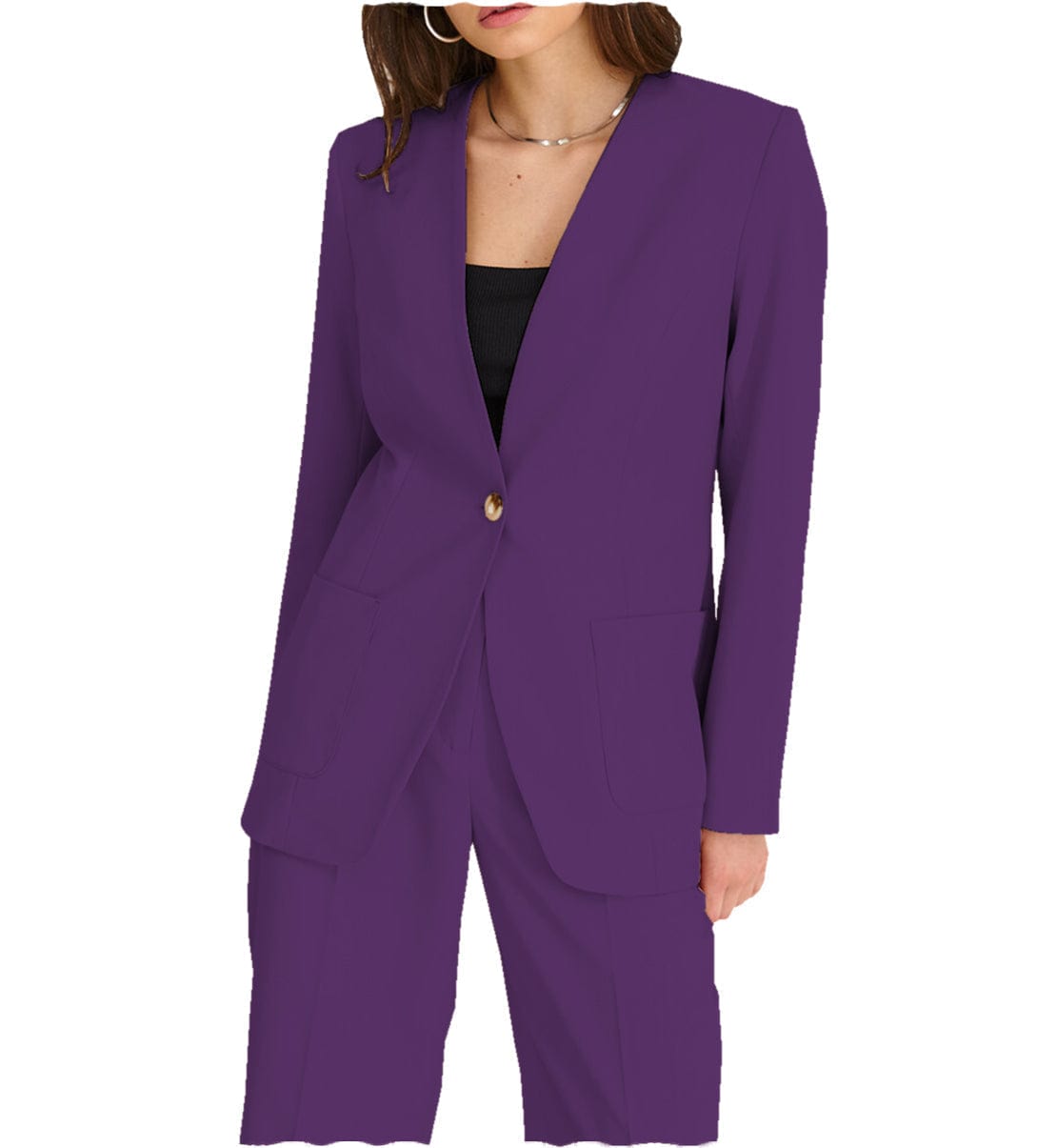Stylish 2-Piece Women's V-Neck Suit Set (Blazer & Pants) - Professional Office Wear & Business Attire for Women