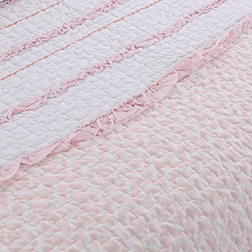 Pretty Pink Quilt Set 2 Piece 100% Cotton Twin Size Bedding - Soft & Breathable Comforter for Girls Bedroom, Dorm Room Decor, Cozy Sleep Solution
