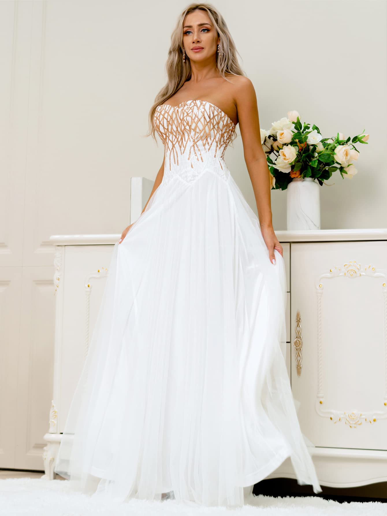 Sparkling Sequin Off Shoulder Mesh Wedding Gown - Elegant Long Bridal Dress for Bride, Prom, Evening Party & Special Occasions