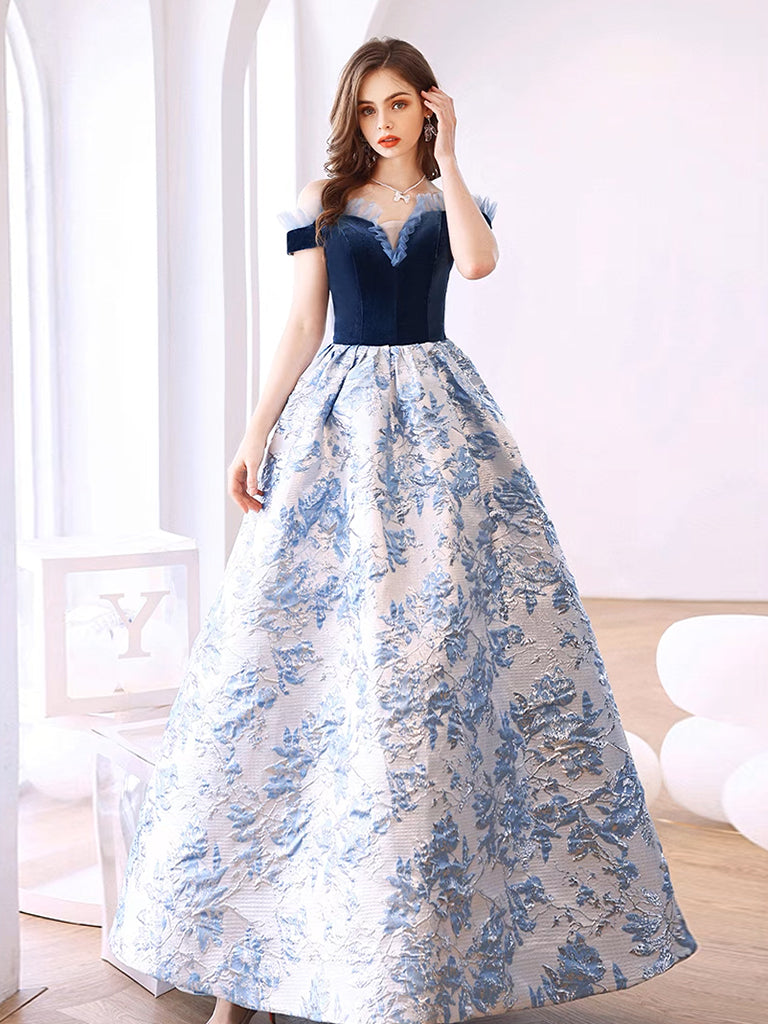Elegant Royal Blue Satin Velvet Long Prom Dress for Women - Formal Evening Gown for Homecoming, Ball, and Special Occasions