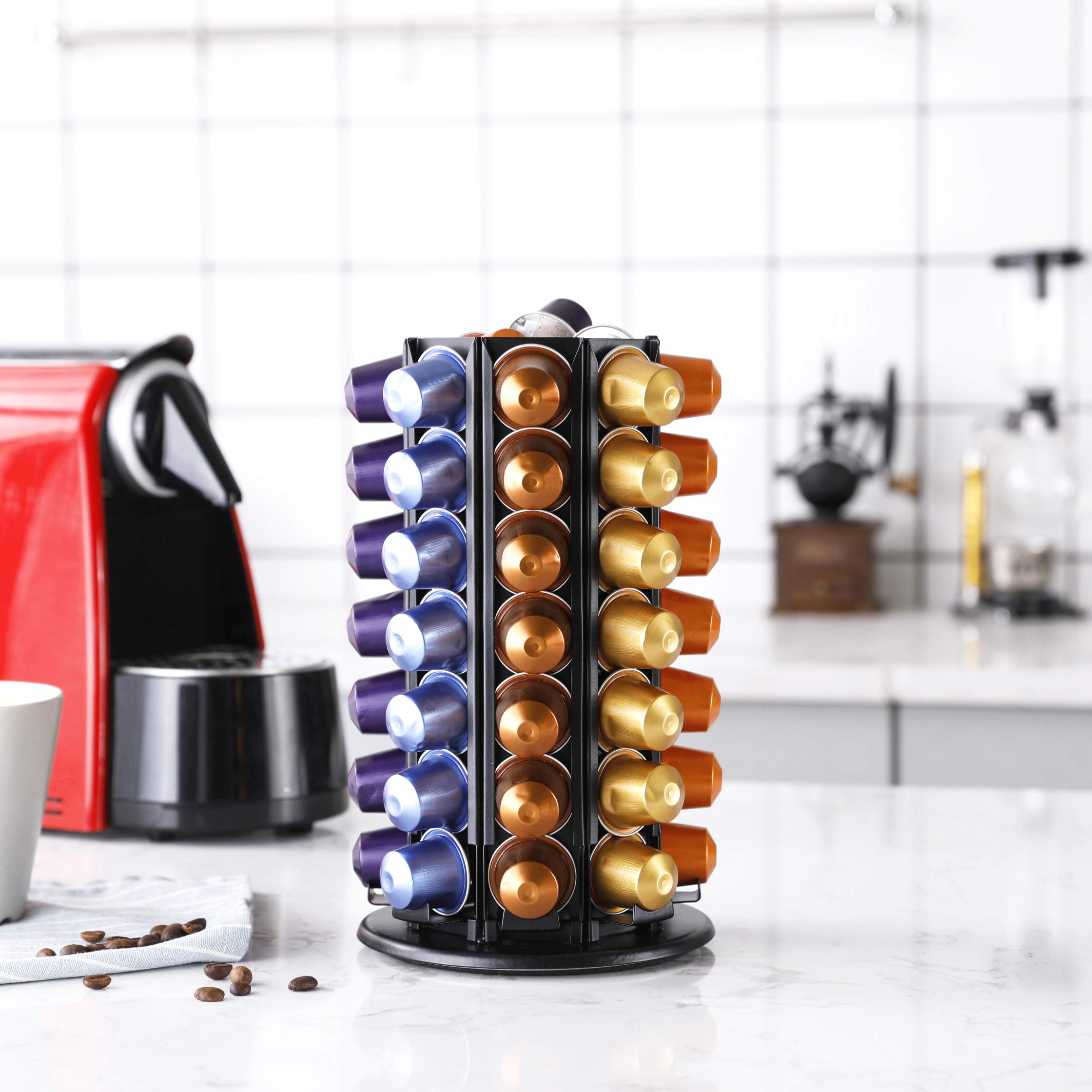 Original Nespresso Pod Holder with Carousel - Holds 80+ Coffee Capsules | Compact Espresso Pod Storage Organizer for Kitchen Countertop & Office Use