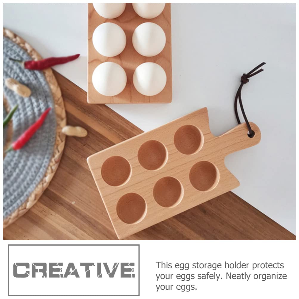 BESTonZON Wooden Egg Holder Tray - 6 Hole Countertop Egg Storage Container for Chicken Coop, Refrigerator & Freezer | Kitchen Organizer for Cabinets & Countertops | Perfect for Farm Fresh Eggs, Breakfast Serving & Pantry Organization