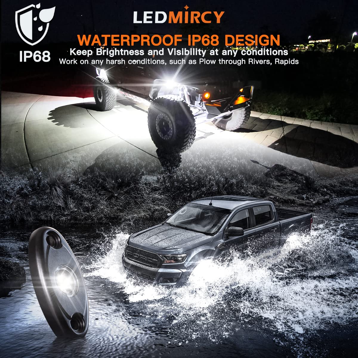R1 White Rock Lights - 30PCS High Power Underbody LED Lights for UTV, Truck, SUV, ATV - Pure White Off-Road Underglow Lighting - Waterproof & Shockproof - Perfect for Night Off-Roading, Trail Riding, and Car Shows