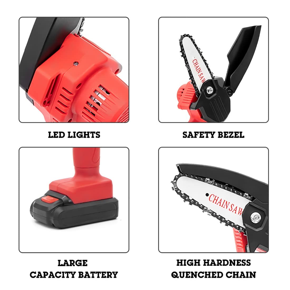Mini Chainsaw Cordless Battery Powered - 4 Inch Portable Electric Chainsaw with LED Light & Charger - Perfect for Gardening, Wood Cutting, Tree Pruning & Outdoor Camping Activities
