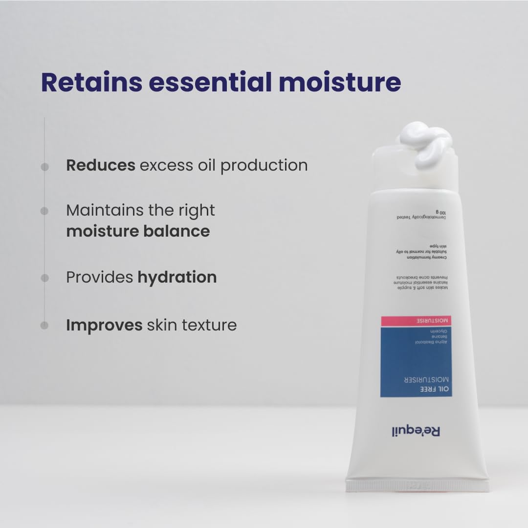 RE' EQUIL Oil-Free Face Moisturizer for Acne-Prone Skin | Lightweight Hydrating Moisturizer for Normal, Oily & Combination Skin | Non-Greasy Formula Prevents Breakouts & Retains Moisture | 100g | Perfect for Daily Skincare Routine & Travel-Friendly Size