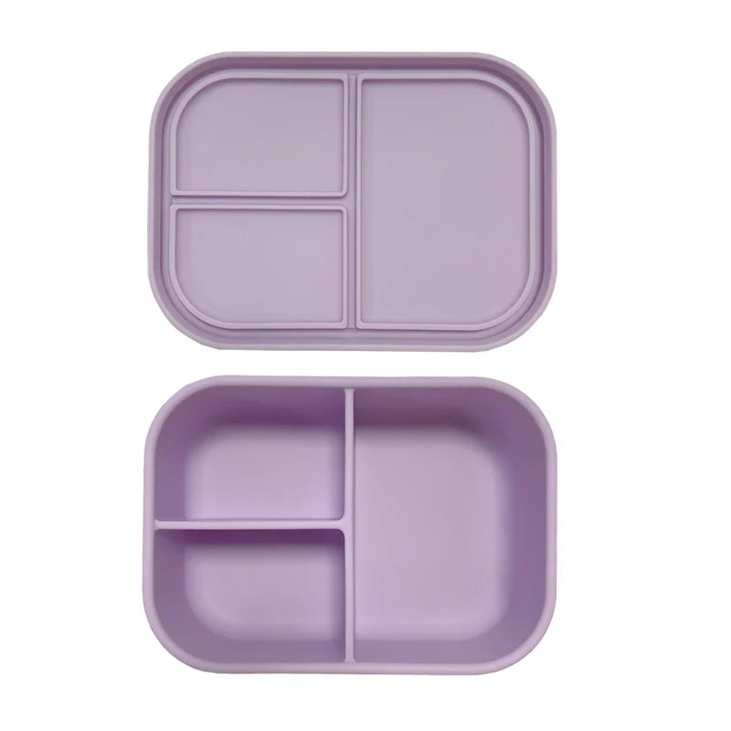 Apollo Silicone Bento Box - 3 Compartment Snack Container for Kids & Adults, Reusable Lunch Box, Microwave & Dishwasher Safe, BPA-Free, Purple - Perfect for School, Office, Picnics & Meal Prep