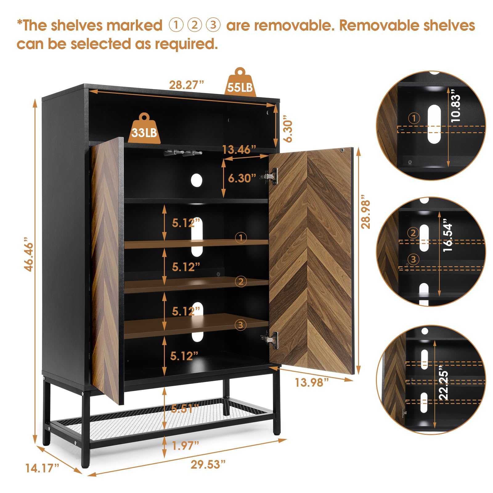 Homdox 7-Tier Shoe Storage Cabinet - Holds 24 Pairs with Doors & 3 Adjustable Shelves, Wooden Shoe Organizer for Entryway, Hallway, Living Room - Perfect for Small Spaces & Home Organization (Black)