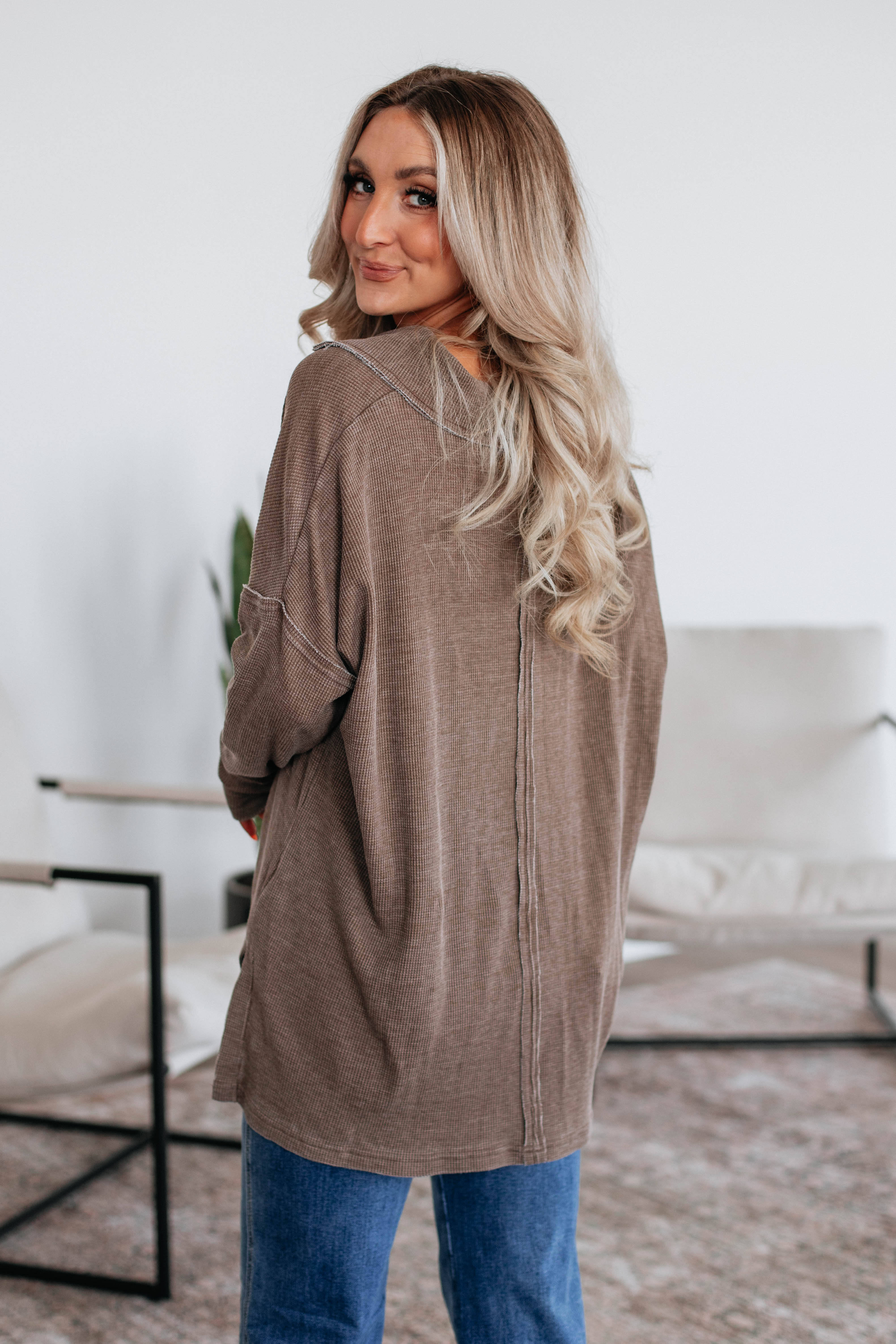 Bronwen Oversized Top in Mocha - Stylish Loose Fit Blouse for Women | Perfect for Casual Outings, Office Wear & Layering