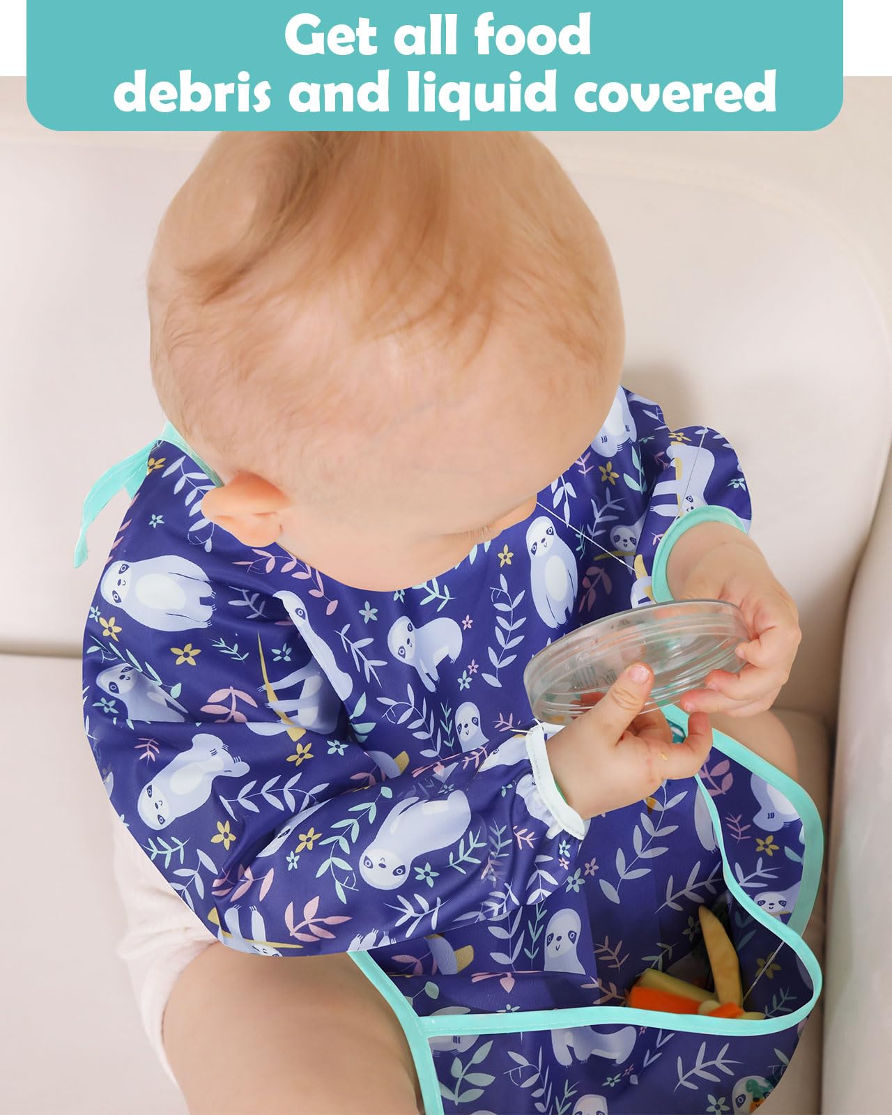 Lictin 3 Pack Baby Bibs for Boys & Girls - Waterproof Long Sleeve Toddler Bibs with Cute Designs - Perfect for Feeding, Mealtime & Messy Play