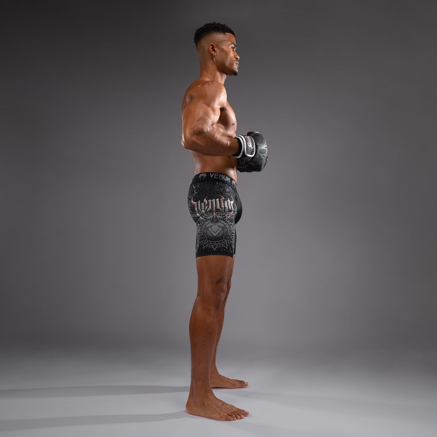 Venum Gladiator 5.0 Men's MMA Vale Tudo Shorts - Black/Silver - Premium Fight Shorts for MMA, BJJ & Muay Thai Training