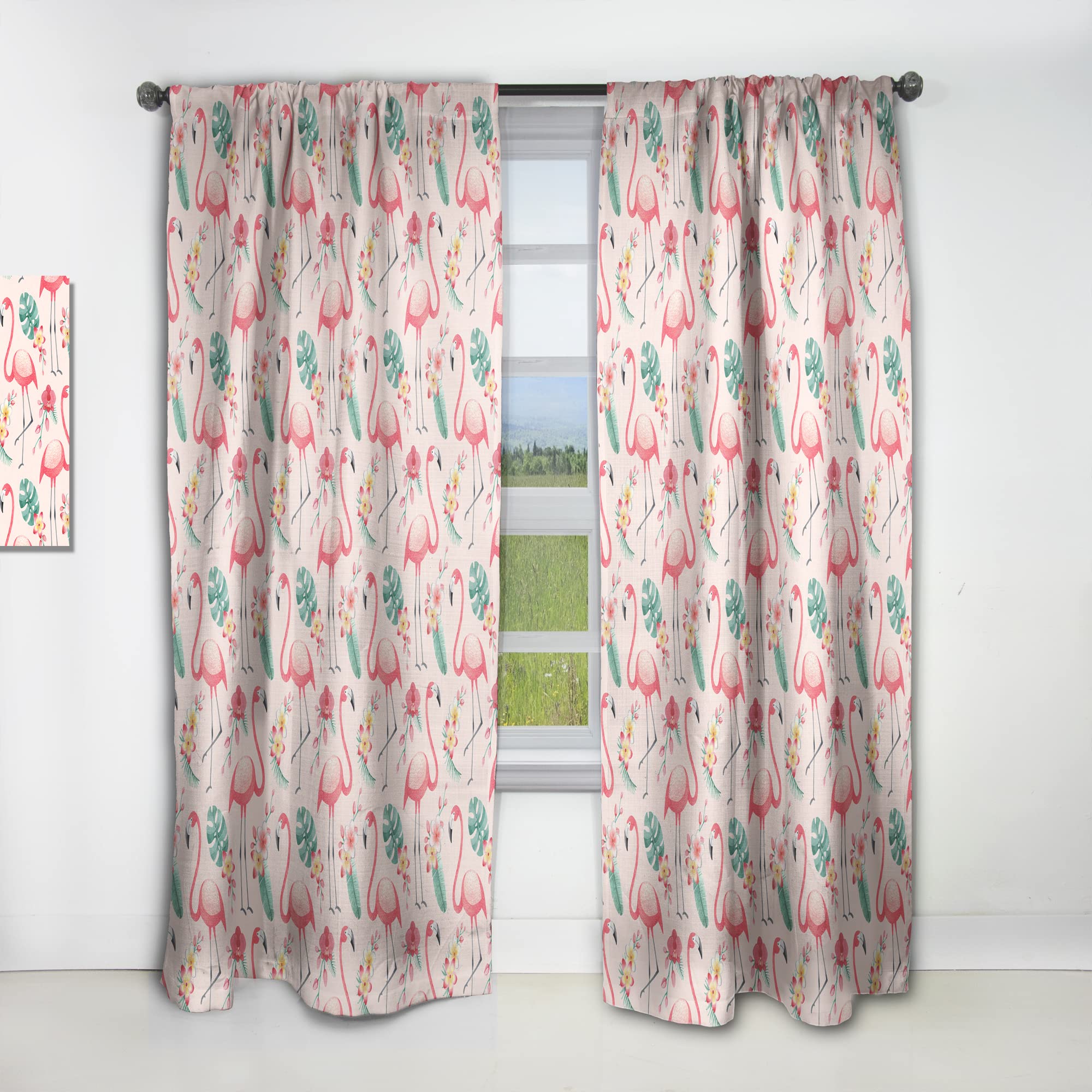 DesignQ Thermal Insulated Single Panel Curtains - Tropical Botanicals, Flowers & Flamingo II - 52x108 Inches - Perfect for Bedroom & Living Room Decor | Energy Efficient Window Treatment for Home & Office