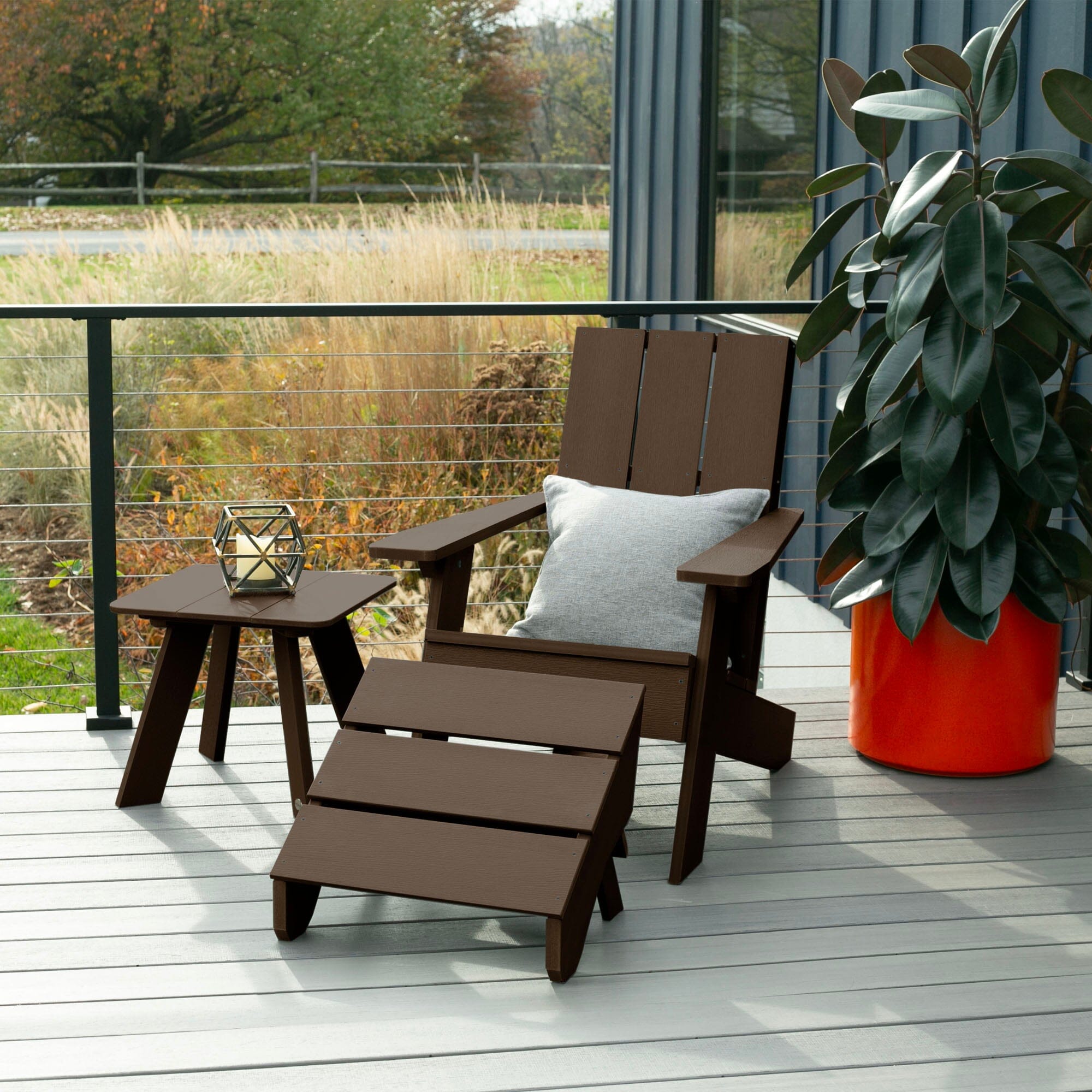 Italica Modern Adirondack Chair Set with Ottoman and Side Table - Outdoor Patio Furniture for Garden, Poolside, and Backyard Relaxation